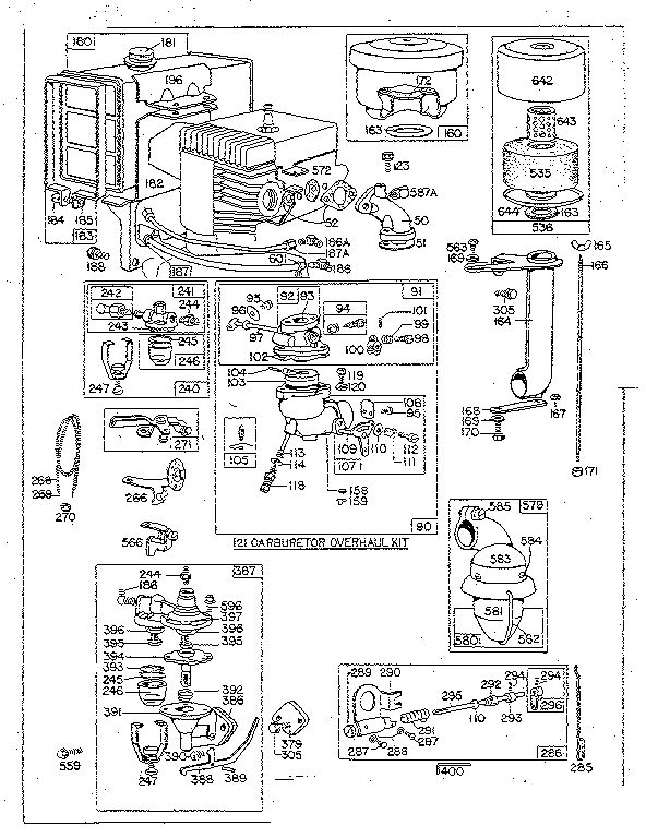Fuel Tank And Carburetor Assembly Diagram and Parts List for 233401-233499 0010 - 0060 Briggs and Stratton Engine